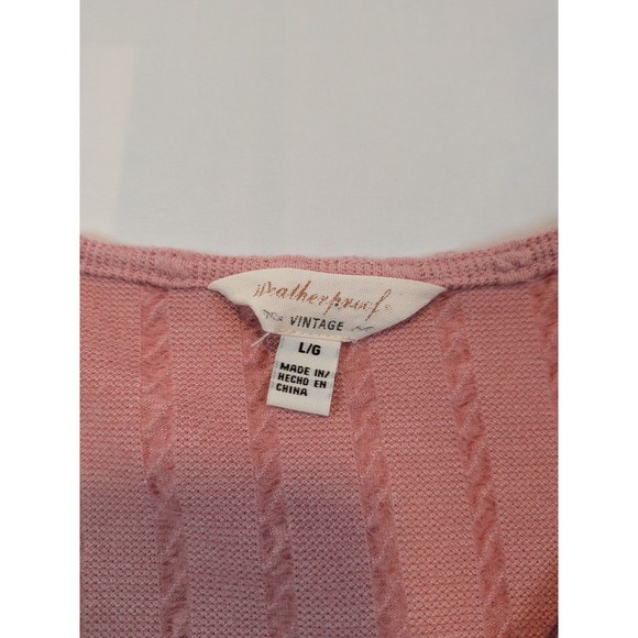 Weatherproof Vintage Pink Cable Knit Tie Front V Neck Short Sleeve Top L - Picture 4 of 8